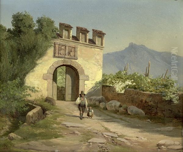 Motiv Aus Meran In Tirol Oil Painting by Anton Edvard Kjeldrup