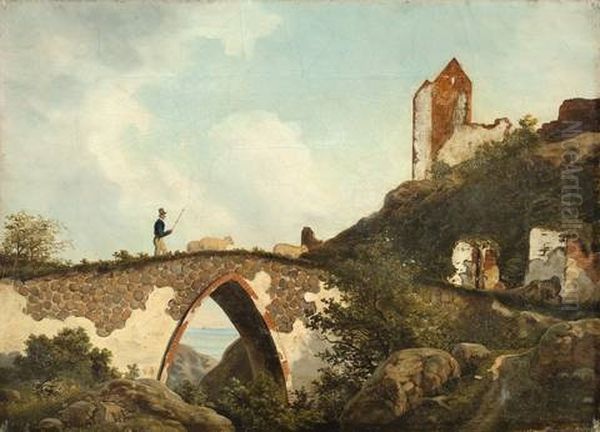 Schafhirte Auf Der Burgruine Hammershus (bornholm) Oil Painting by Anton Edvard Kjeldrup