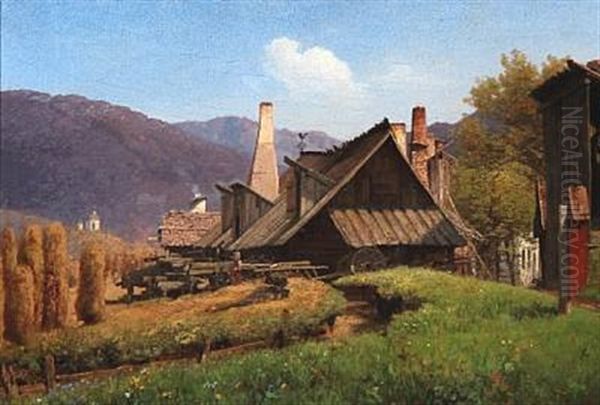 Smedie I Tyrol Oil Painting by Anton Edvard Kjeldrup