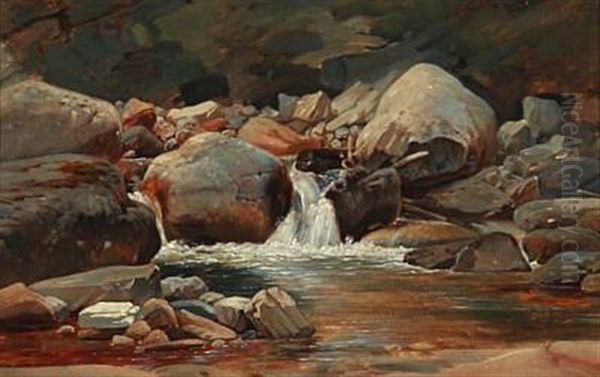 A Stream Oil Painting by Anton Edvard Kjeldrup