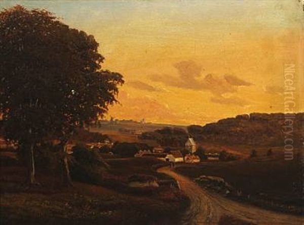 Danish Landscape Oil Painting by Anton Edvard Kjeldrup