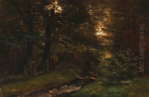 Skovvejen Op Til Farum Fra Frederiksdal (the Forest Road From Frederiksdal To Farum) Oil Painting by Anton Edvard Kjeldrup