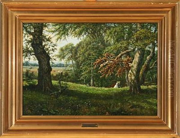 Forest Scene In Dyrehaven Forest, Denmark Oil Painting by Anton Edvard Kjeldrup