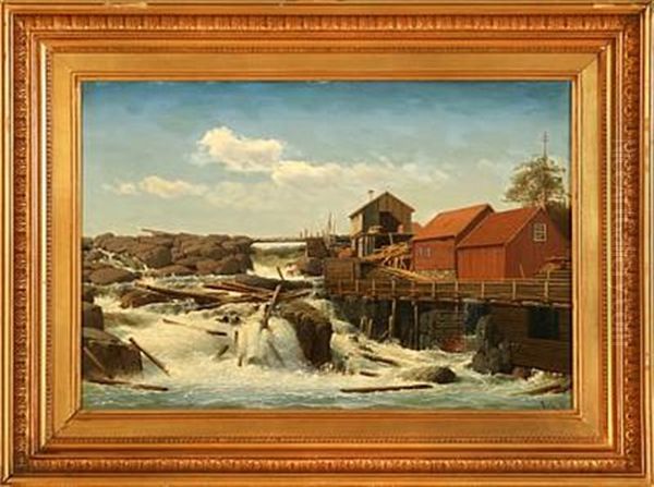 At A Sawmill In Norway Oil Painting by Anton Edvard Kjeldrup