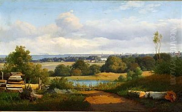 View Of Copenhagen From Ermelunden, North Of Copenhagen Oil Painting by Anton Edvard Kjeldrup