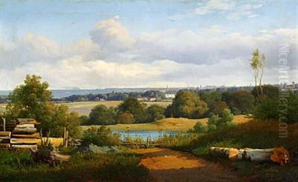 View Of Copenhagen Seen From Ermelunden North Of Copenhagen Oil Painting by Anton Edvard Kjeldrup