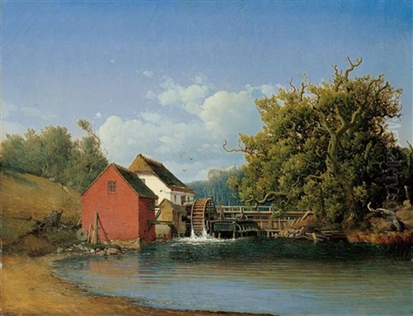 Wassermuhle In Silkeborg Oil Painting by Anton Edvard Kjeldrup