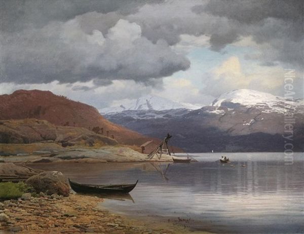 Norwegischer Fjord Oil Painting by Anton Edvard Kjeldrup