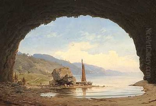 Grotten Paa Bornholm Oil Painting by Anton Edvard Kjeldrup