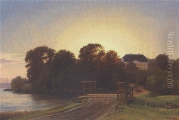 Marienborg I Solnedgangslys Oil Painting by Anton Edvard Kjeldrup