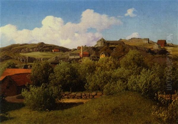 Huse Og Industri I En Norsk Bygd Oil Painting by Anton Edvard Kjeldrup