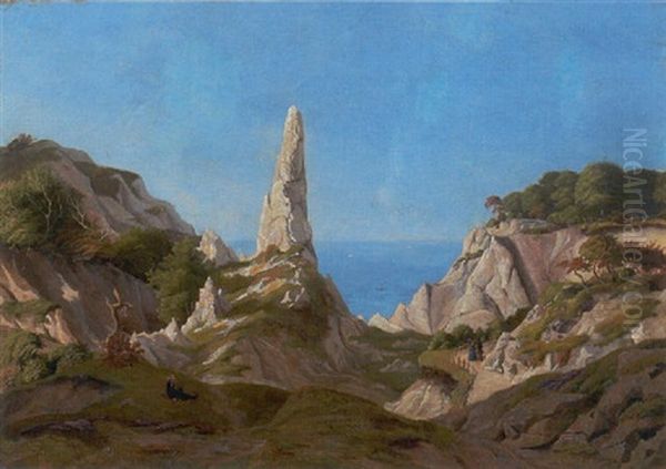 Sommerspiret Pa Mons Klint Med Gaende Figurer Oil Painting by Anton Edvard Kjeldrup