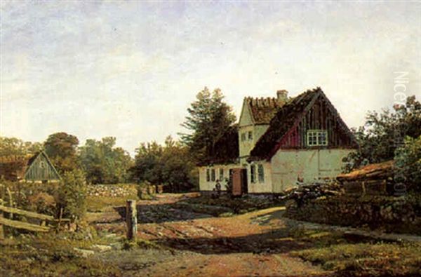 Grusvej Gennem En Landsby Oil Painting by Anton Edvard Kjeldrup