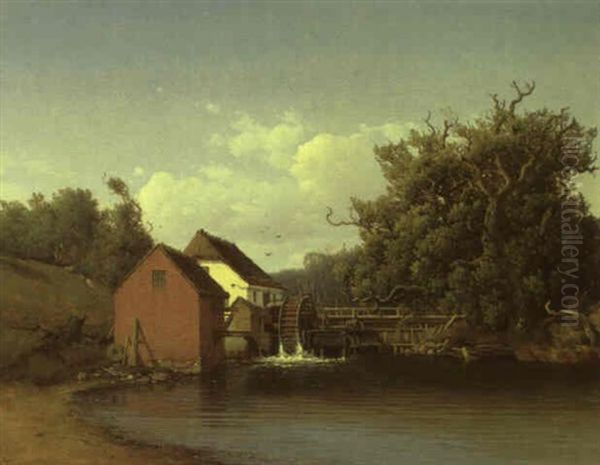 Vandmalle Ved Silkeborg Oil Painting by Anton Edvard Kjeldrup