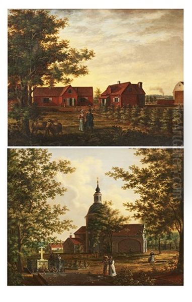 Solna Kyrka Och Mangardsbyggnad I Solna Kyrkby Oil Painting by Albert T. Kjellberg