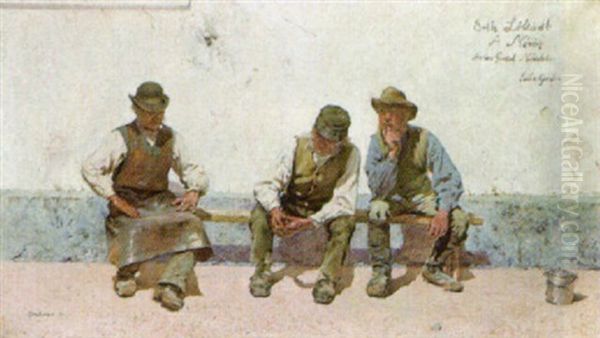 Three Workmen At Rest Oil Painting by Carl Kjellin