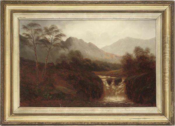 The Waterfall; And The River Landscape Oil Painting by Alfred Walter Bayes