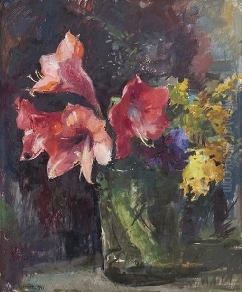 Ljus Amaryllis I Glas Oil Painting by Esther Kjerner