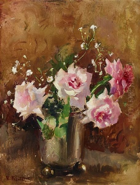 Rosa Rosor I Silverbagare Oil Painting by Esther Kjerner