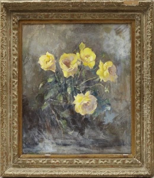 Blomsterstilleben Med Gula Rosor Oil Painting by Esther Kjerner