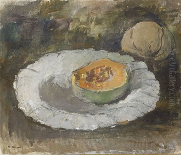 Melon Pa Spanskt Fat Oil Painting by Esther Kjerner