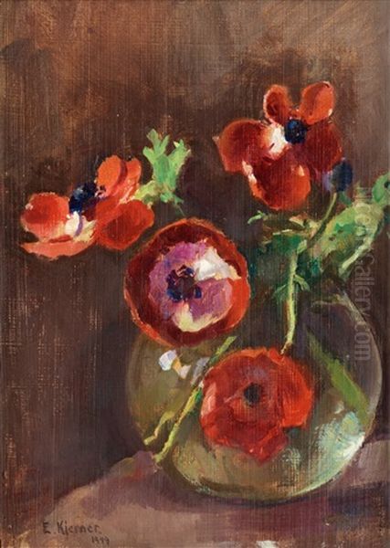 Anemoner I Glasvas Oil Painting by Esther Kjerner