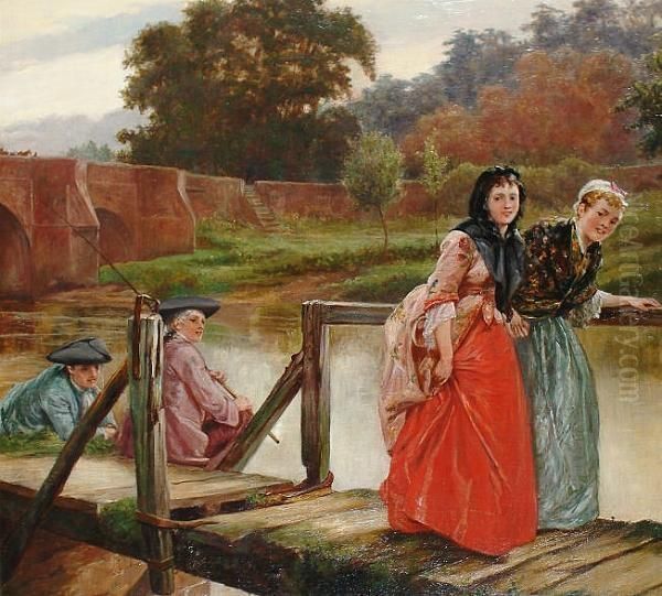 The Admirers 'a.w. Bayes' (lower Right) Oil Painting by Alfred Walter Bayes