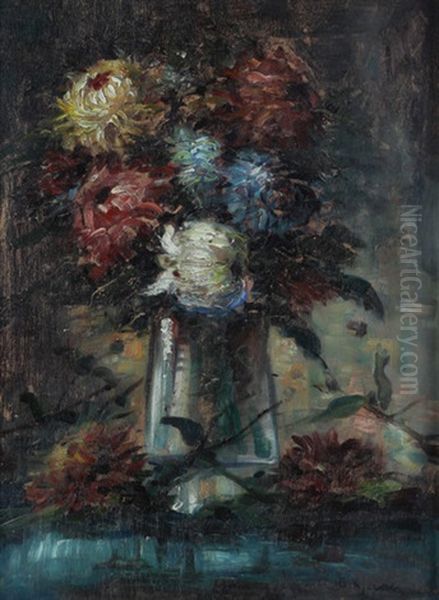 Blumenstilleben Mit Dahlien In Einer Vase Oil Painting by Esther Kjerner