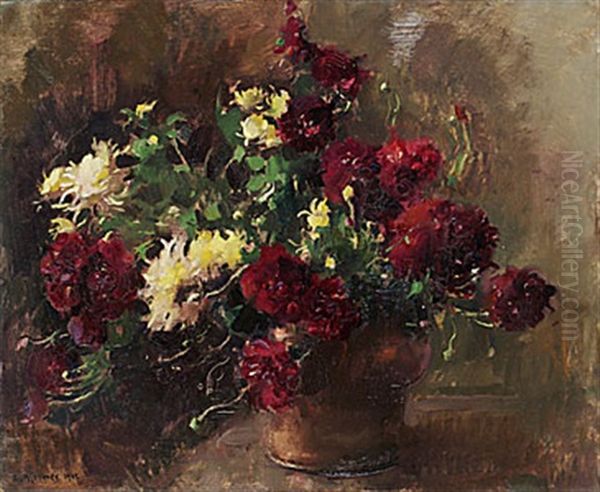 Blomsterstilleben I Kopparhink Oil Painting by Esther Kjerner