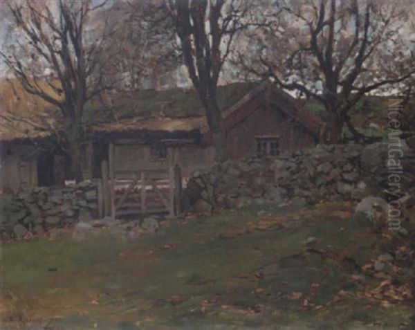 Landskap Med Gard Oil Painting by Esther Kjerner