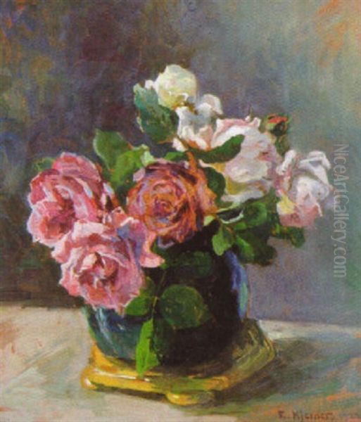 Stilleben Med Rosa Rosor Oil Painting by Esther Kjerner