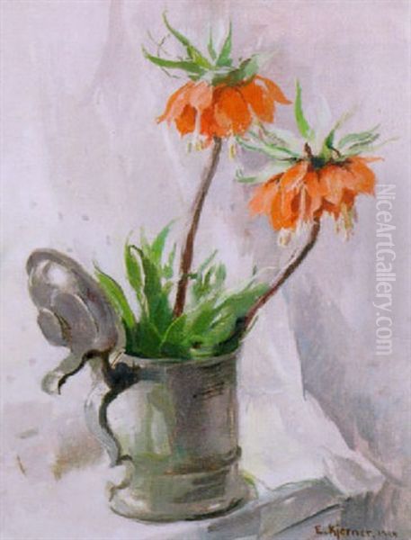 Stilleben Med Blommor I Tennstop Oil Painting by Esther Kjerner