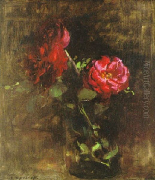 Blomsterstilleben I Glasvas Oil Painting by Esther Kjerner