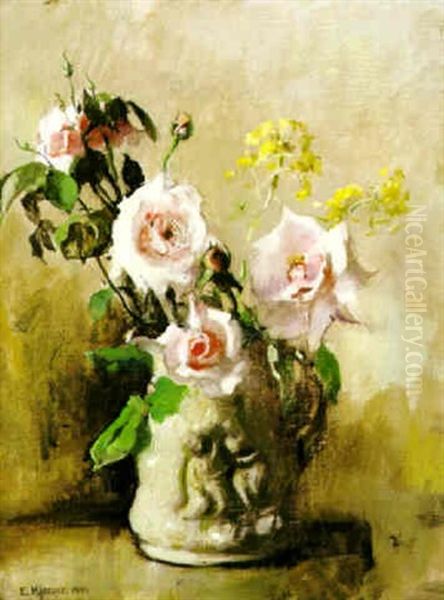 Rosa Rosor I Krus Oil Painting by Esther Kjerner