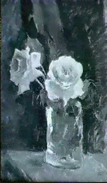 Stilleben Med Rosa Rosor I Glasvas Oil Painting by Esther Kjerner