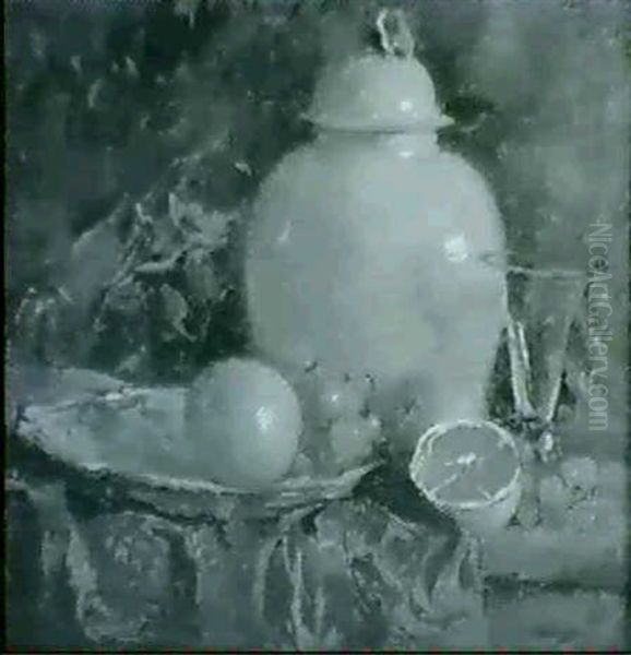 Stilleben Med Urna, Glas Samt Frukter Oil Painting by Esther Kjerner