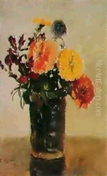 Vas Med Blommor Oil Painting by Esther Kjerner