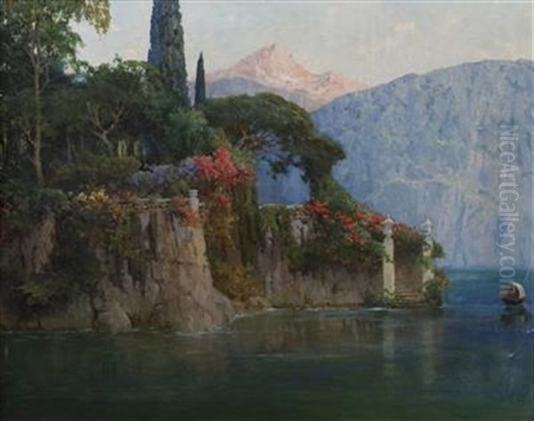 A Garden By The Lake Oil Painting by Karel Klar