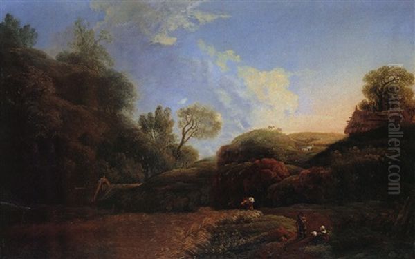 Hugelige Landschaft Mit Wanderern Oil Painting by Friedrich Christian Klass