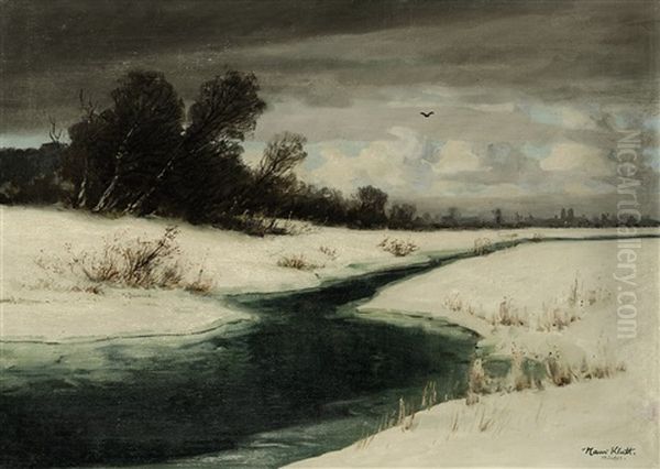 Winterliche Bachlandschaft Oil Painting by Hans (Johann) Klatt