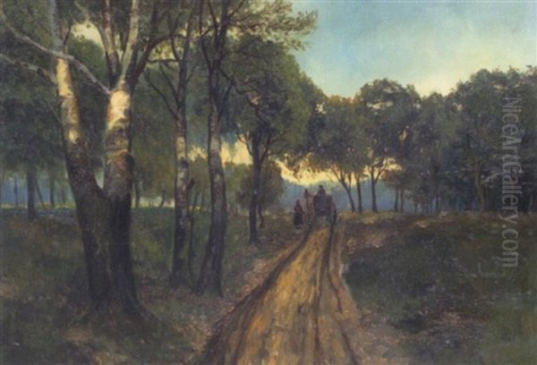 Birkenweg Mit Fuhrwerk Oil Painting by Hans (Johann) Klatt