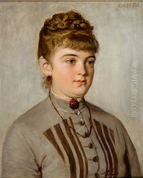 Portrait Einer Jungen Frau Mit Hoch Geschlossenem Kleid Und Granatschmuck Oil Painting by Johannes Klaus