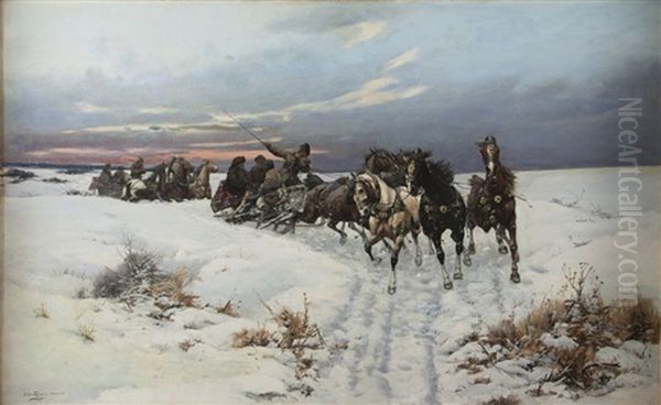 Sled-road Oil Painting by Bohdan von Kleczynski