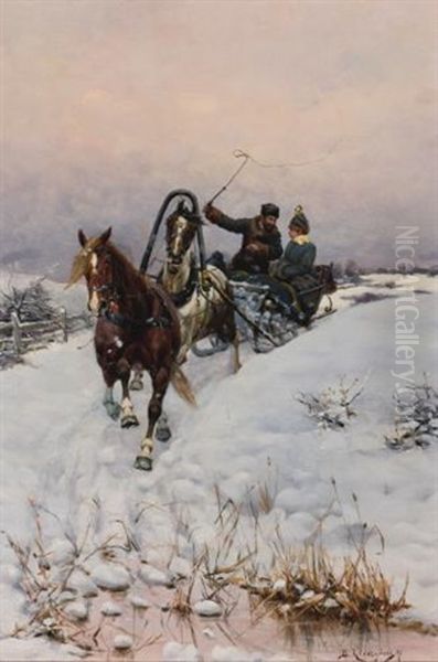 Sleigh Ride Oil Painting by Bohdan von Kleczynski