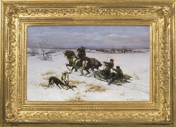 Fox Hunting Oil Painting by Bohdan von Kleczynski