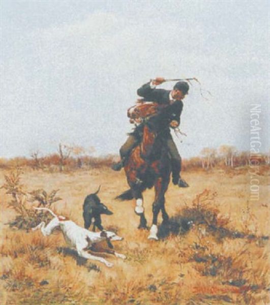 Landschaft Mit Reiter Und Hunden Oil Painting by Bohdan von Kleczynski