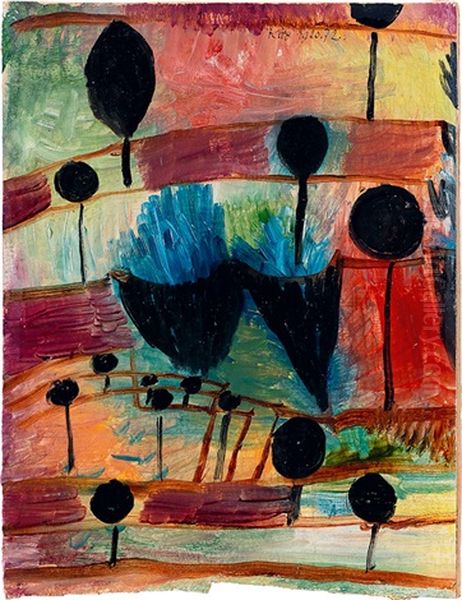 Kleines Gartenbild Mit Schwarzen Bluten Oil Painting by Paul Klee