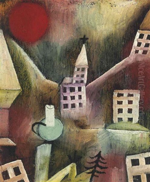 Zerstortes Dorf (recto); Ohne Titel (verso) Oil Painting by Paul Klee