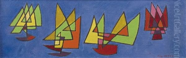 Vier Segelschiffe (four Sailships) Oil Painting by Paul Klee