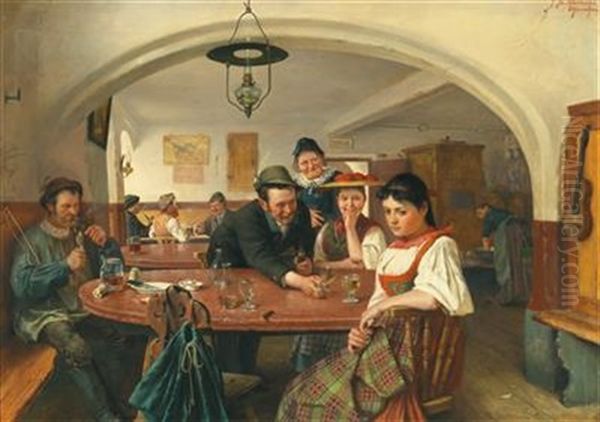 Tavern Scene Oil Painting by Theodor Kleehaas